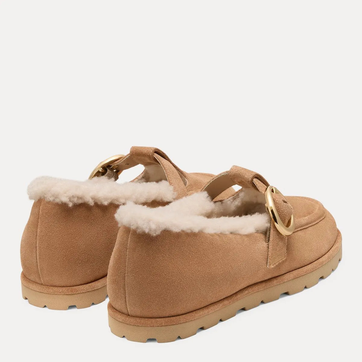 Dakota Shearling Mary Jane Flat - Camel Suede & Shearling