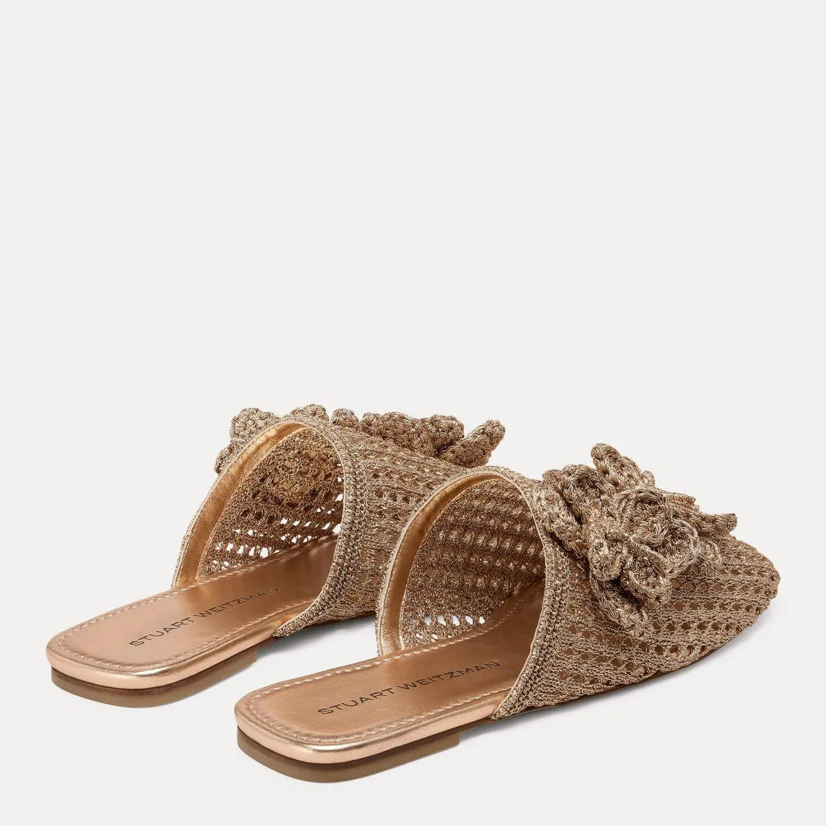 Lotus Flat Mule - Light Gold Crochet & Leather
