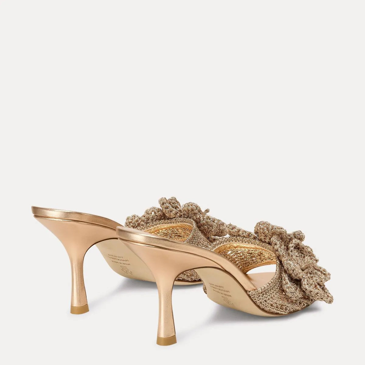 Lotus Woven Slide Sandal 85 - Light Gold Crochet & Leather