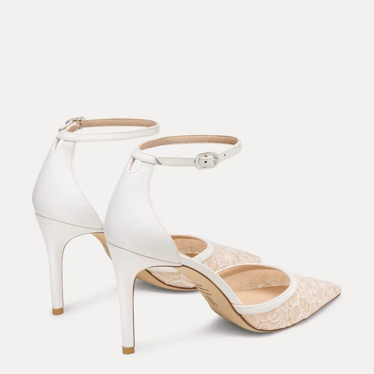 Stuart Power Ankle-Strap Pump 85 - Blanco Floral Mesh & Leather