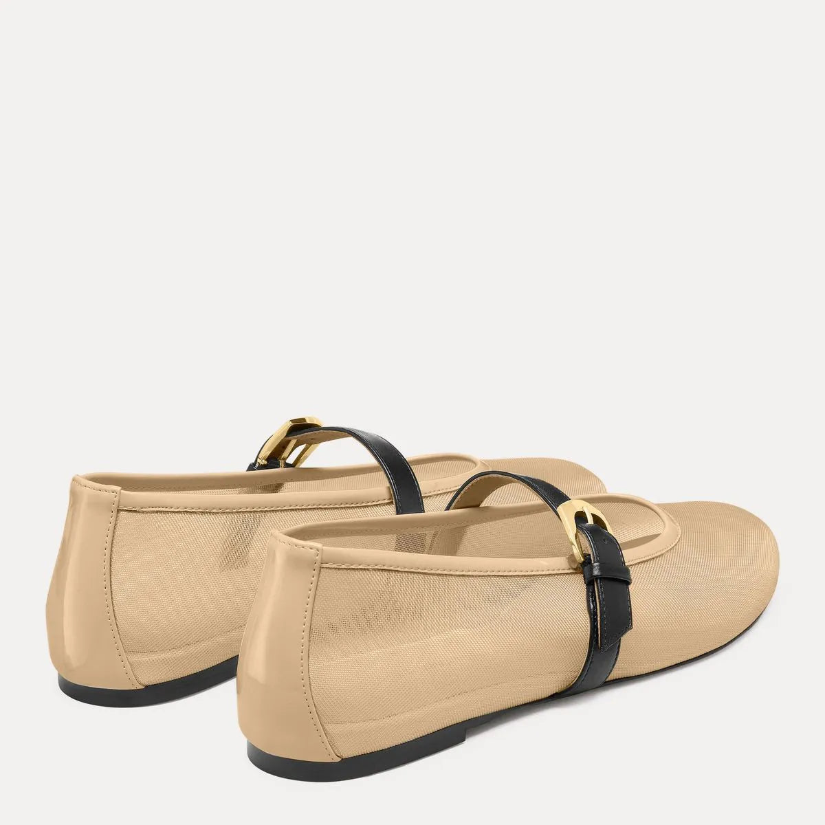 Sai Bareitall Mary Jane Flat - Beige Mesh & Black Leather