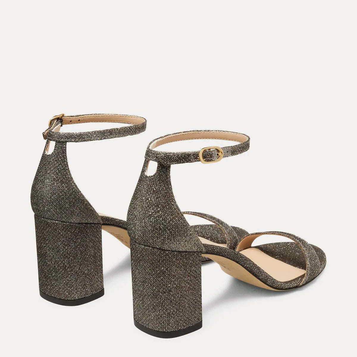 Nudist Block-Heel Sandal 75 - Pyrite Lamé Fabric