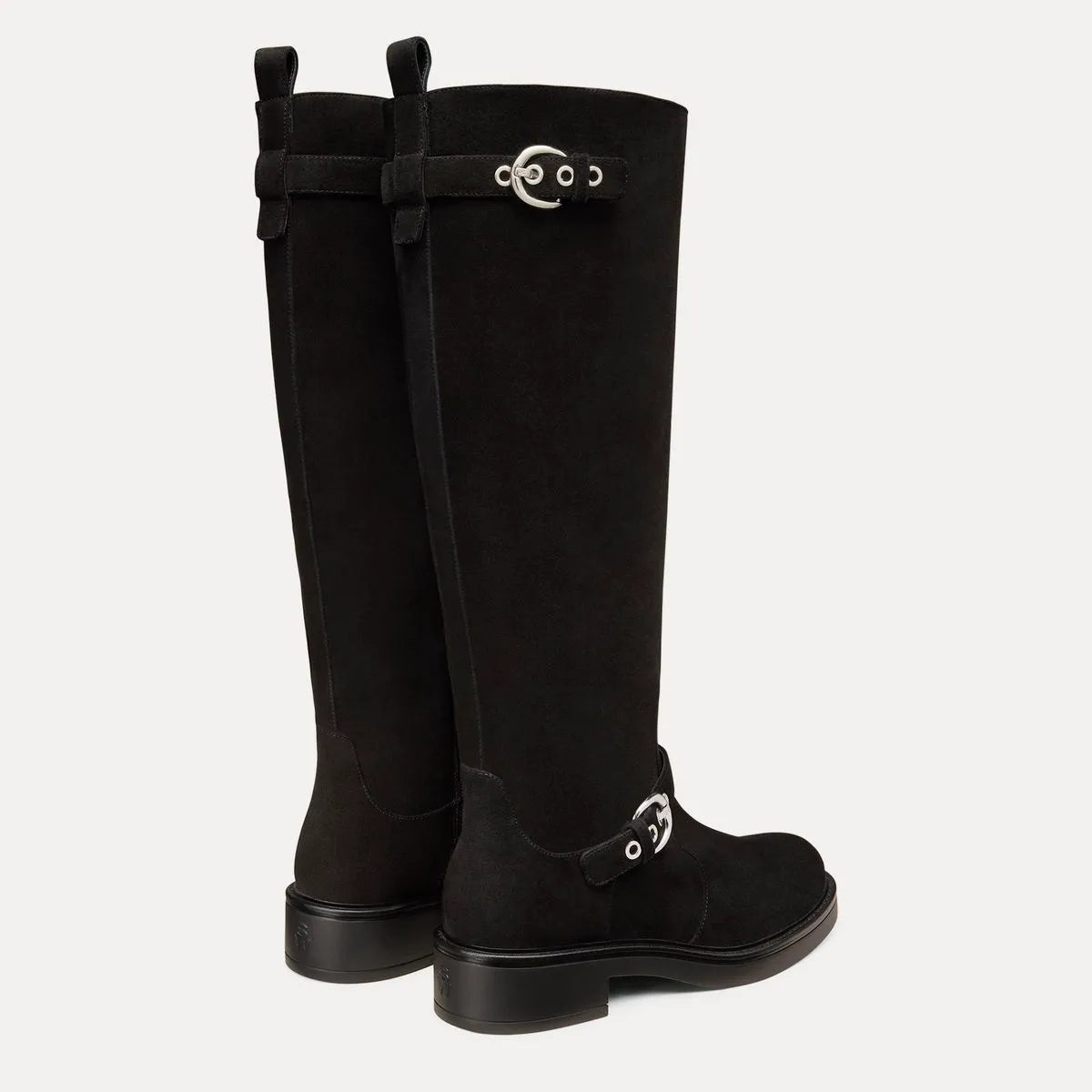 Chrystie Knee-High Moto Boot - Black Suede