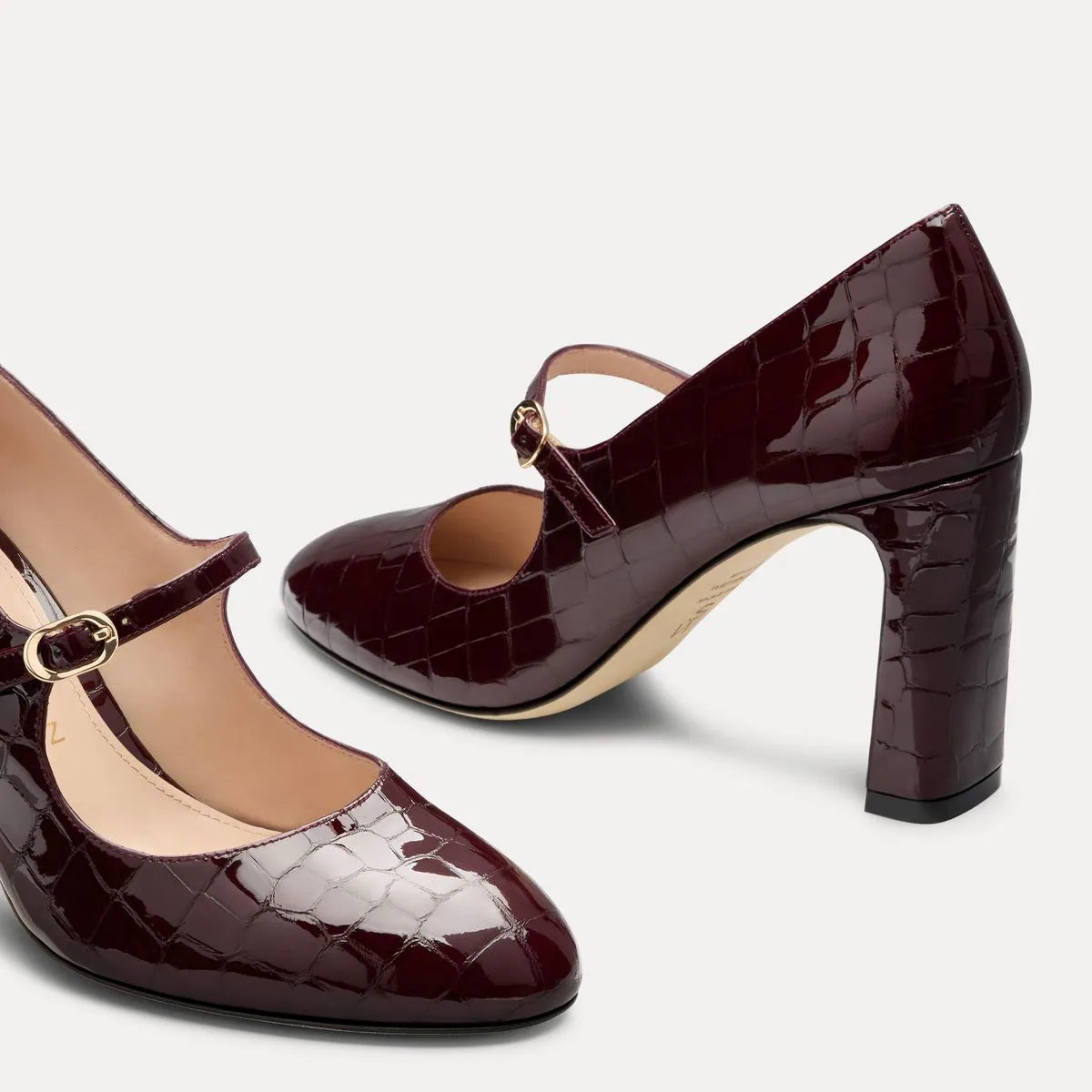 Babette Mary Jane Pump 85 - Burgundy Croco-Print Patent