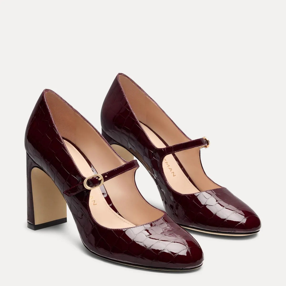 Babette Mary Jane Pump 85 - Burgundy Croco-Print Patent