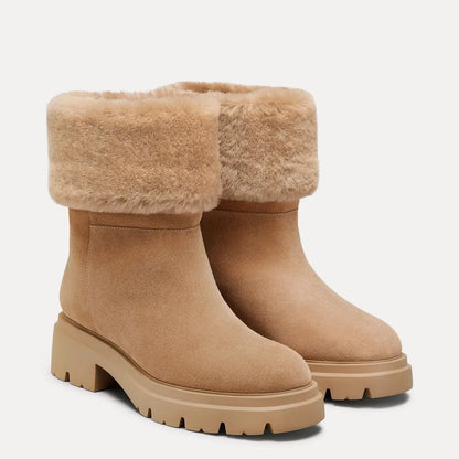 Hudson Shearling Bootie - Camel Suede & Shearling