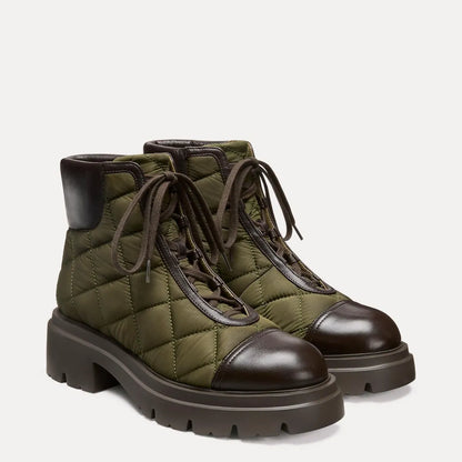 Hudson Quilted Hiker Bootie - Olive Nylon & Ebony Leather
