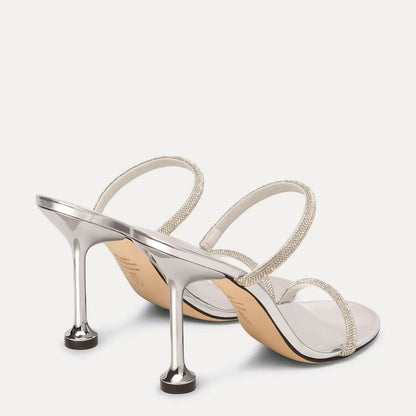 Nudistini Shine Slide Sandal 100 - Silver Leather & Crystals