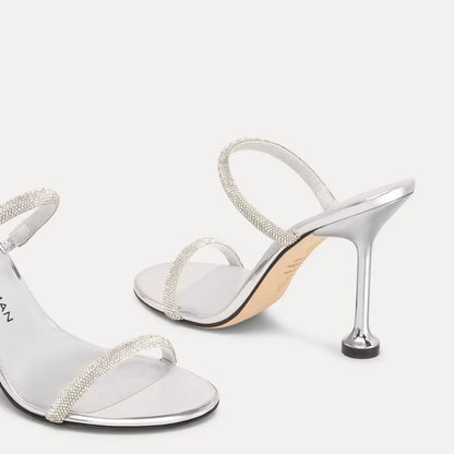 Nudistini Shine Slide Sandal 100 - Silver Leather & Crystals