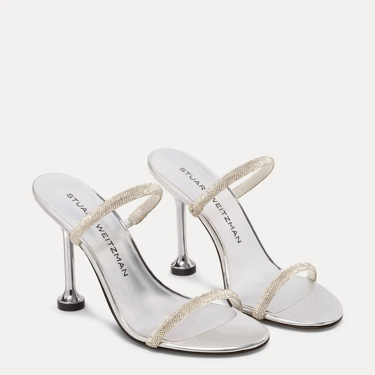 Nudistini Shine Slide Sandal 100 - Silver Leather & Crystals