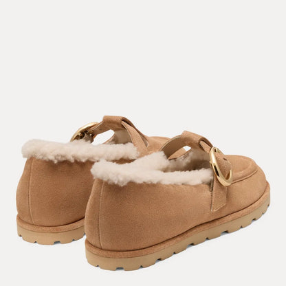 Dakota Shearling Mary Jane Flat - Camel Suede & Shearling