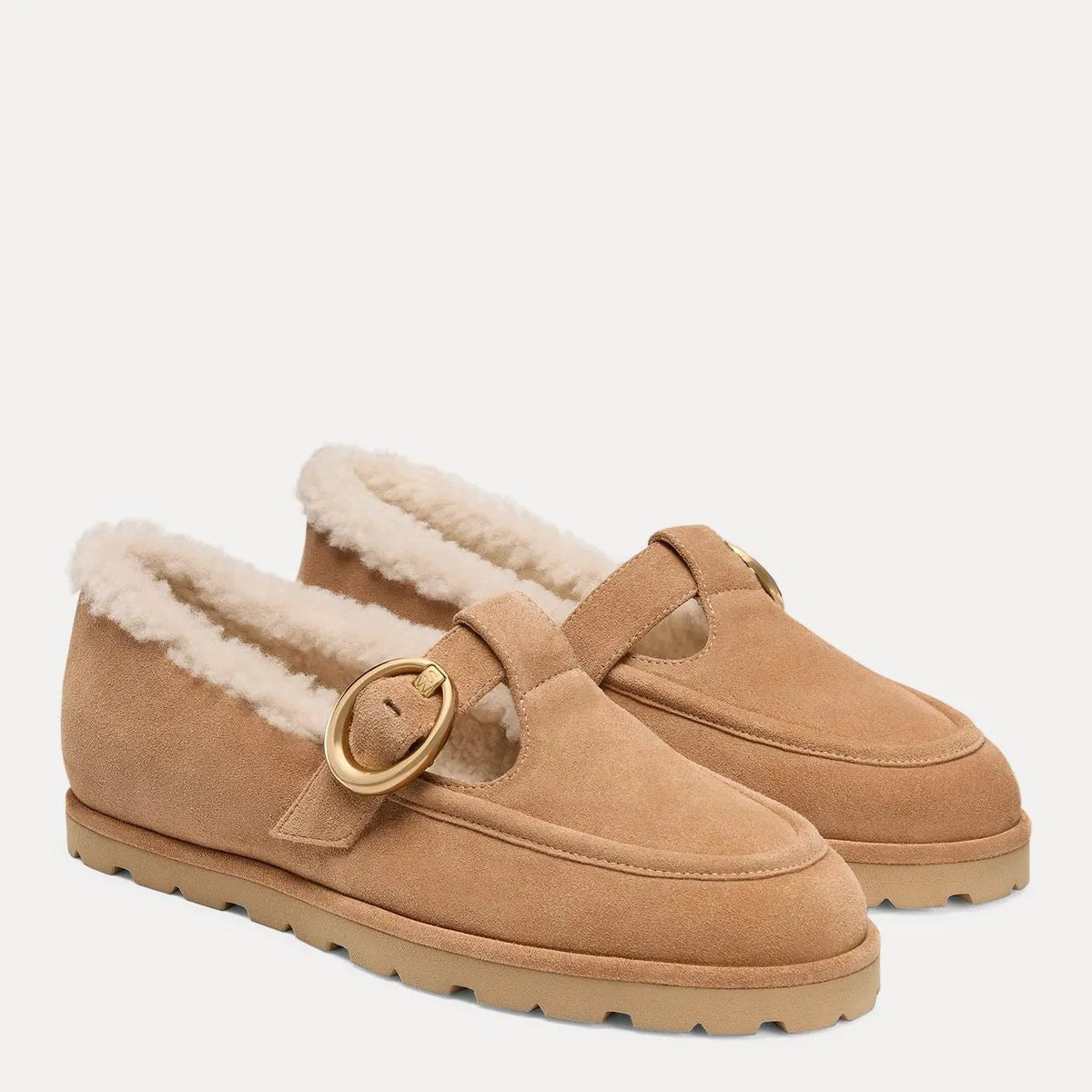Dakota Shearling Mary Jane Flat - Camel Suede & Shearling