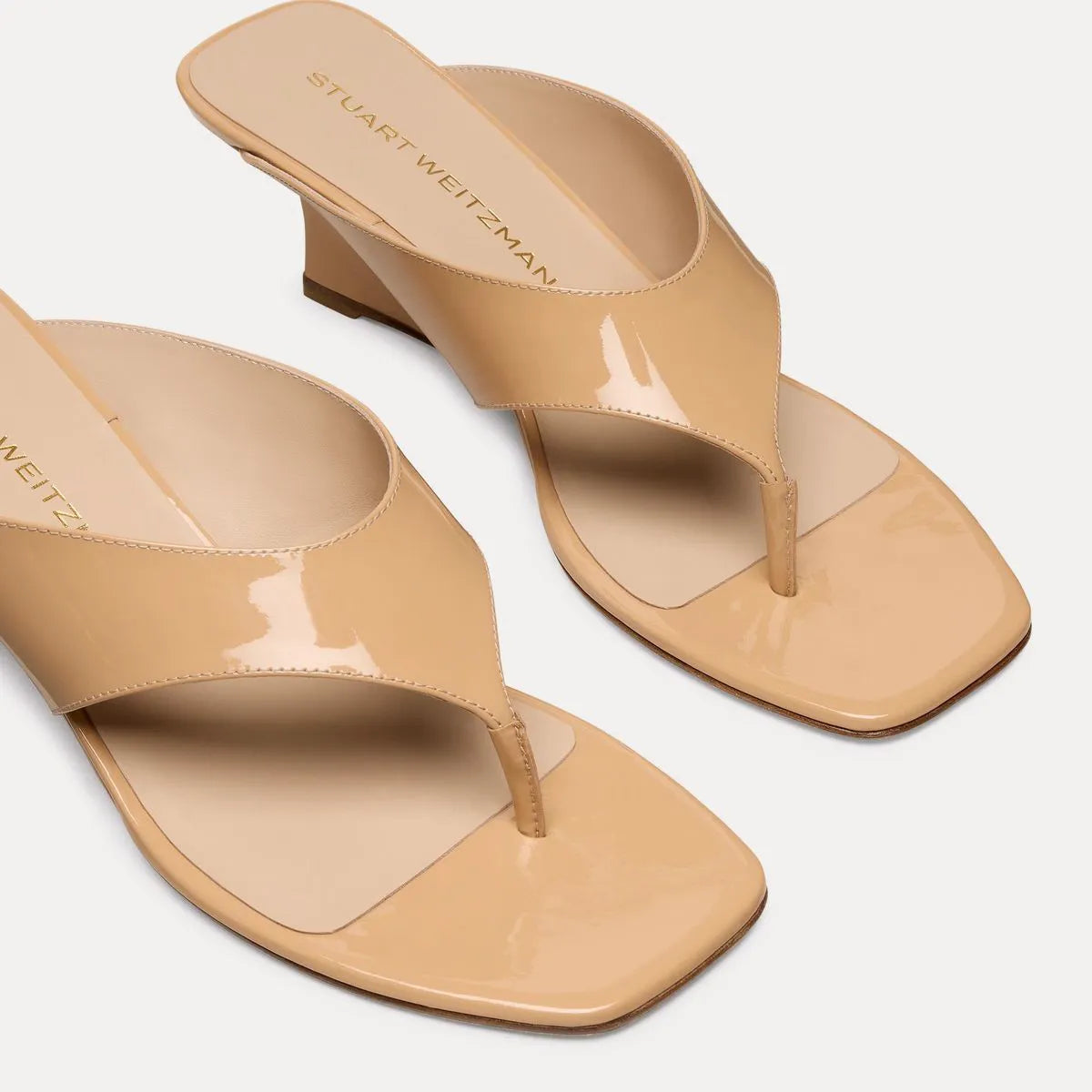 Vinnie Wedge Thong Sandal 50 - Adobe Beige Patent Leather