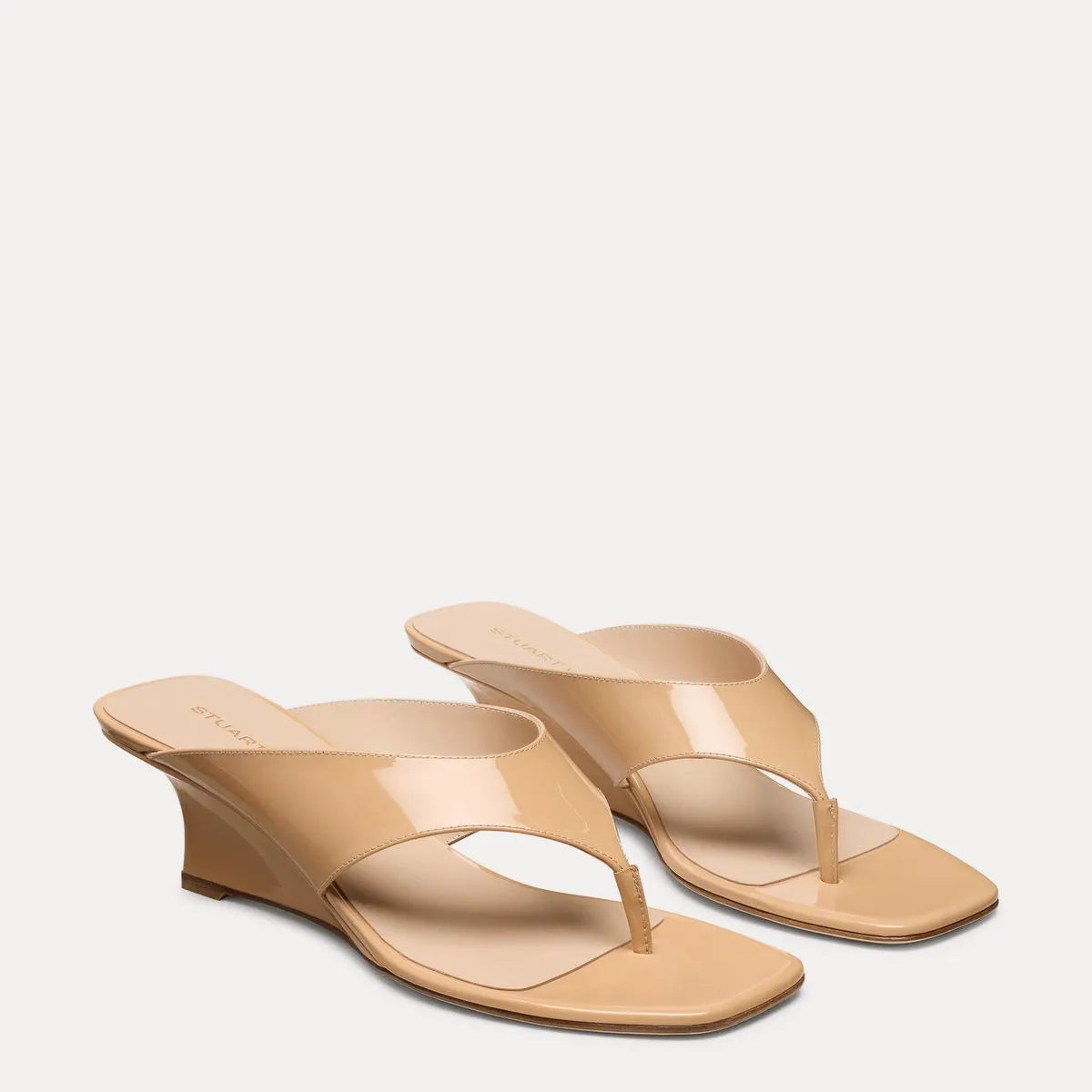 Vinnie Wedge Thong Sandal 50 - Adobe Beige Patent Leather