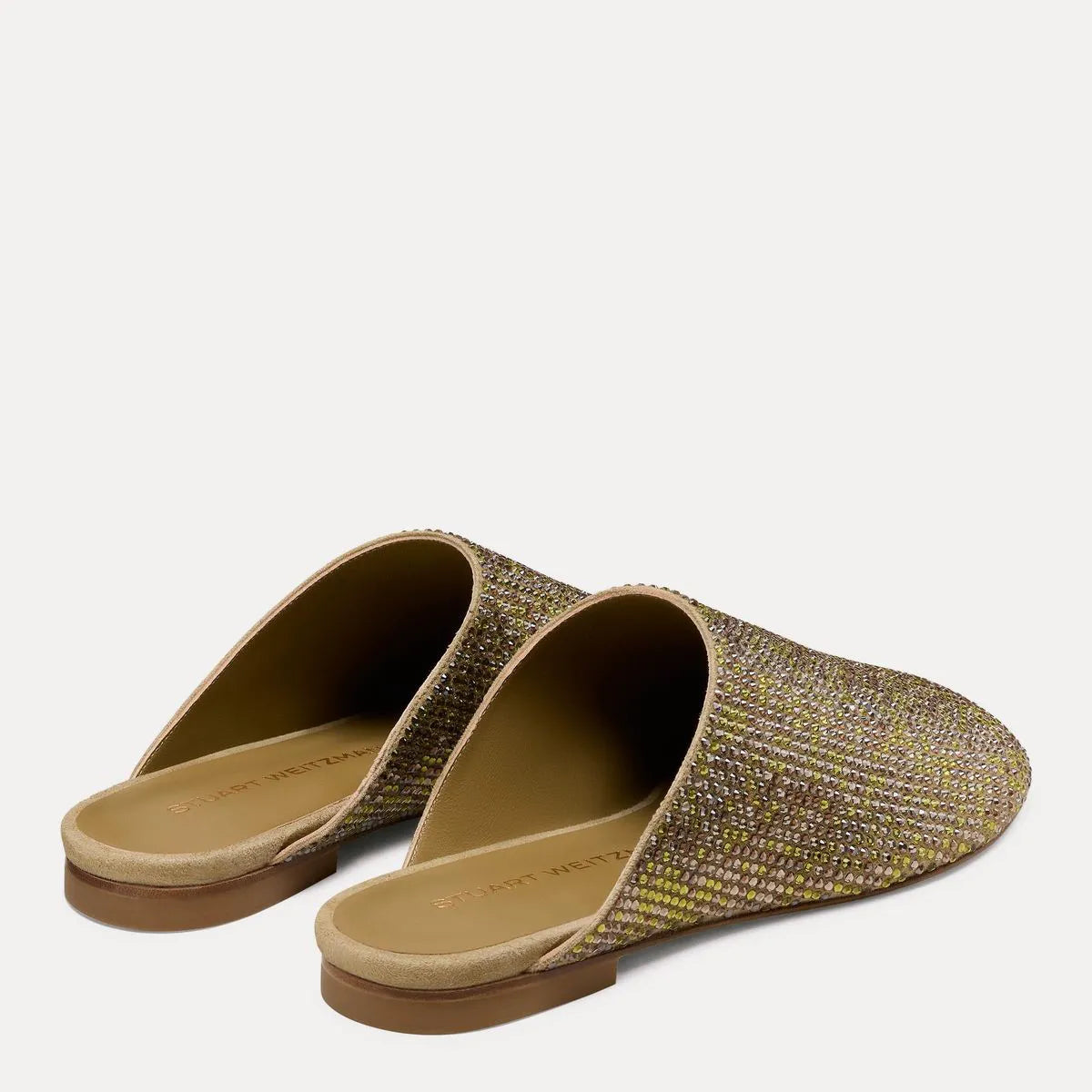 Talia Shine Flat Mule - Golden Olive Crystals & Suede