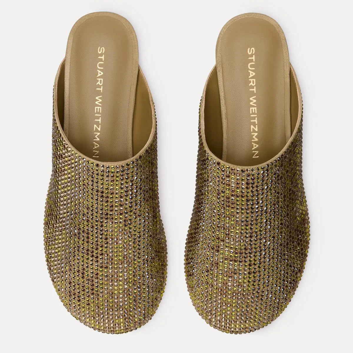 Talia Shine Flat Mule - Golden Olive Crystals & Suede