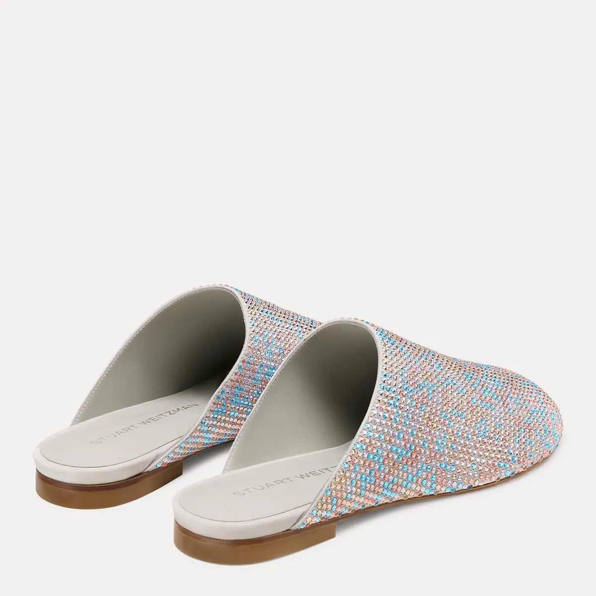 Talia Shine Flat Mule - Light Gray Crystals & Suede