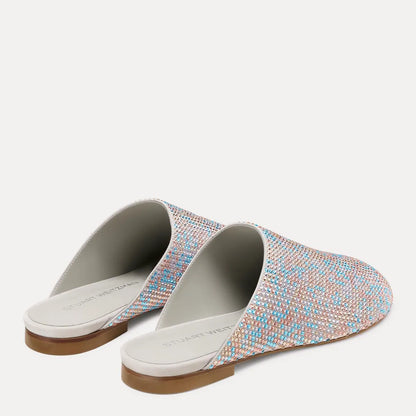 Talia Shine Flat Mule - Light Gray Crystals & Suede