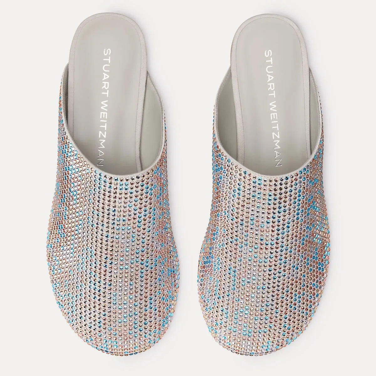 Talia Shine Flat Mule - Light Gray Crystals & Suede