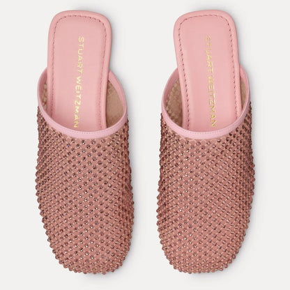 Bareitall Shine Flat Mule - Pink Crystal Mesh & Leather