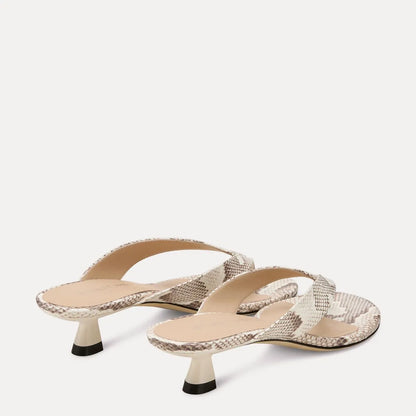 Rio Sleek Thong Sandal 35 - Cream Snake-Print Leather
