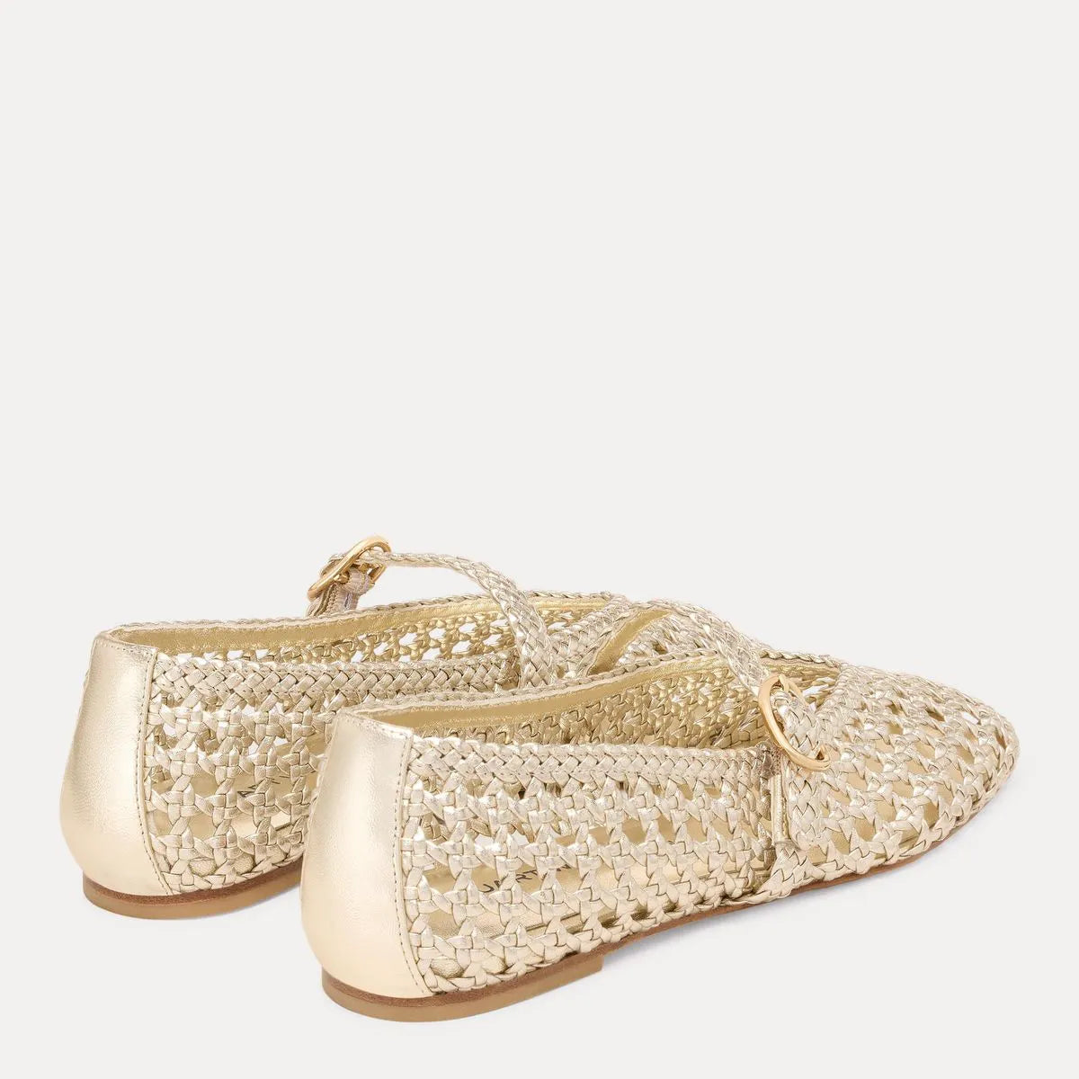 Prim Woven Mary Jane Flat - Light Gold Woven Leather