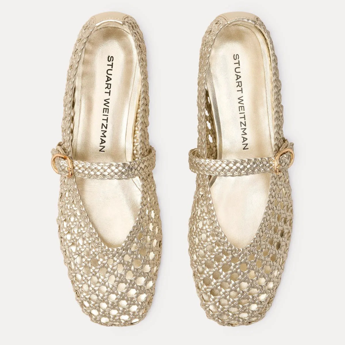 Prim Woven Mary Jane Flat - Light Gold Woven Leather