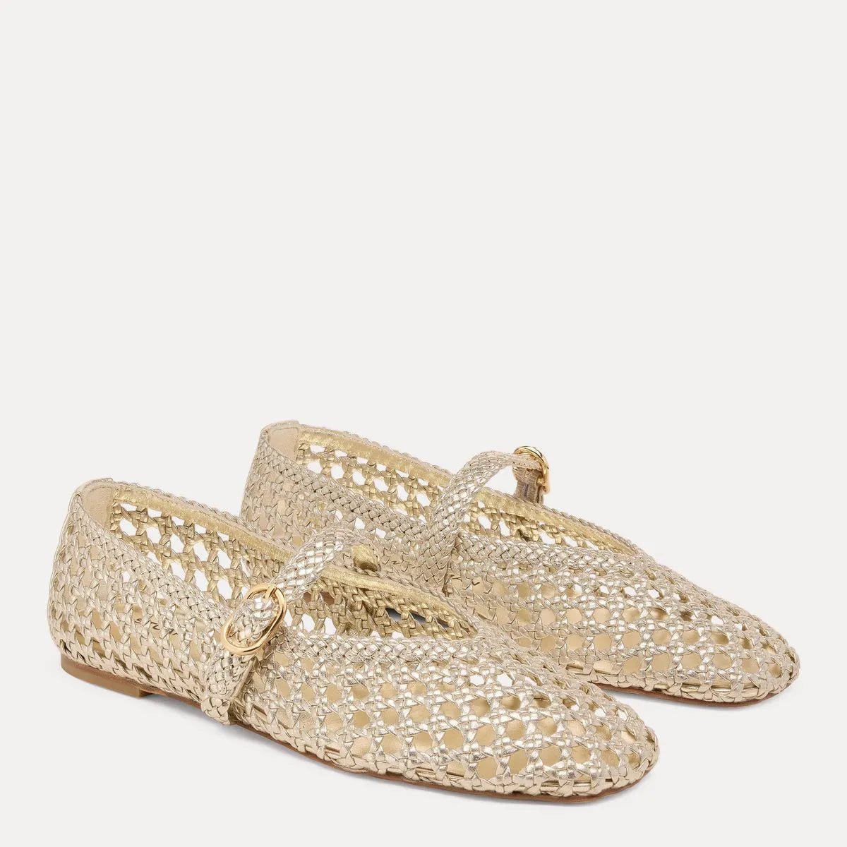 Prim Woven Mary Jane Flat - Light Gold Woven Leather