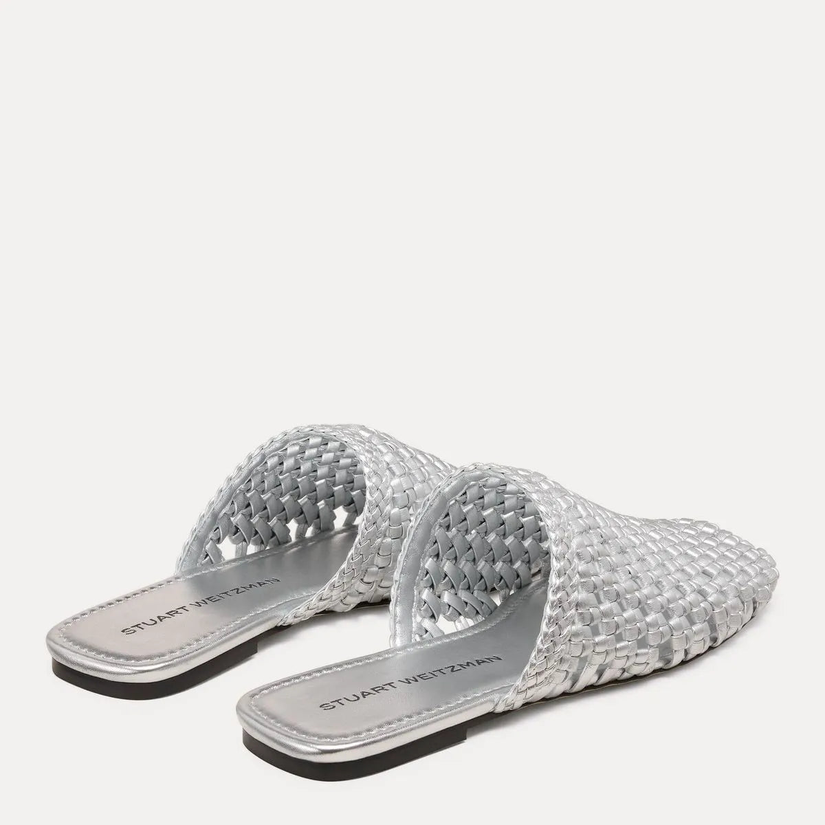 Marina Woven Flat Mule - Silver Leather
