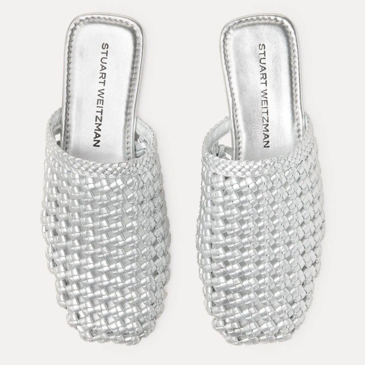 Marina Woven Flat Mule - Silver Leather