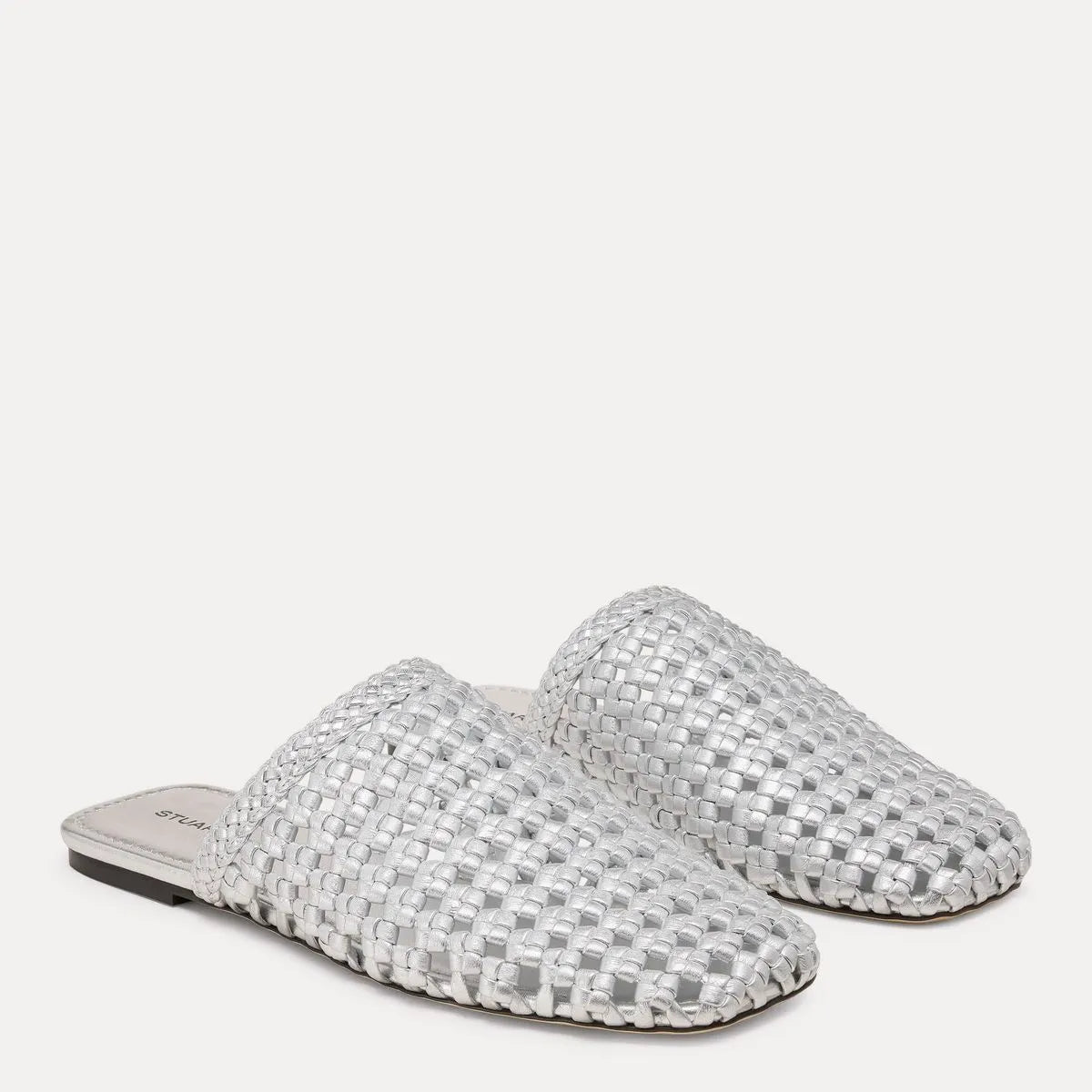 Marina Woven Flat Mule - Silver Leather