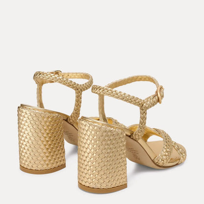 Alyssa Woven Block-Heel Sandal 85 - Golden Woven Leather