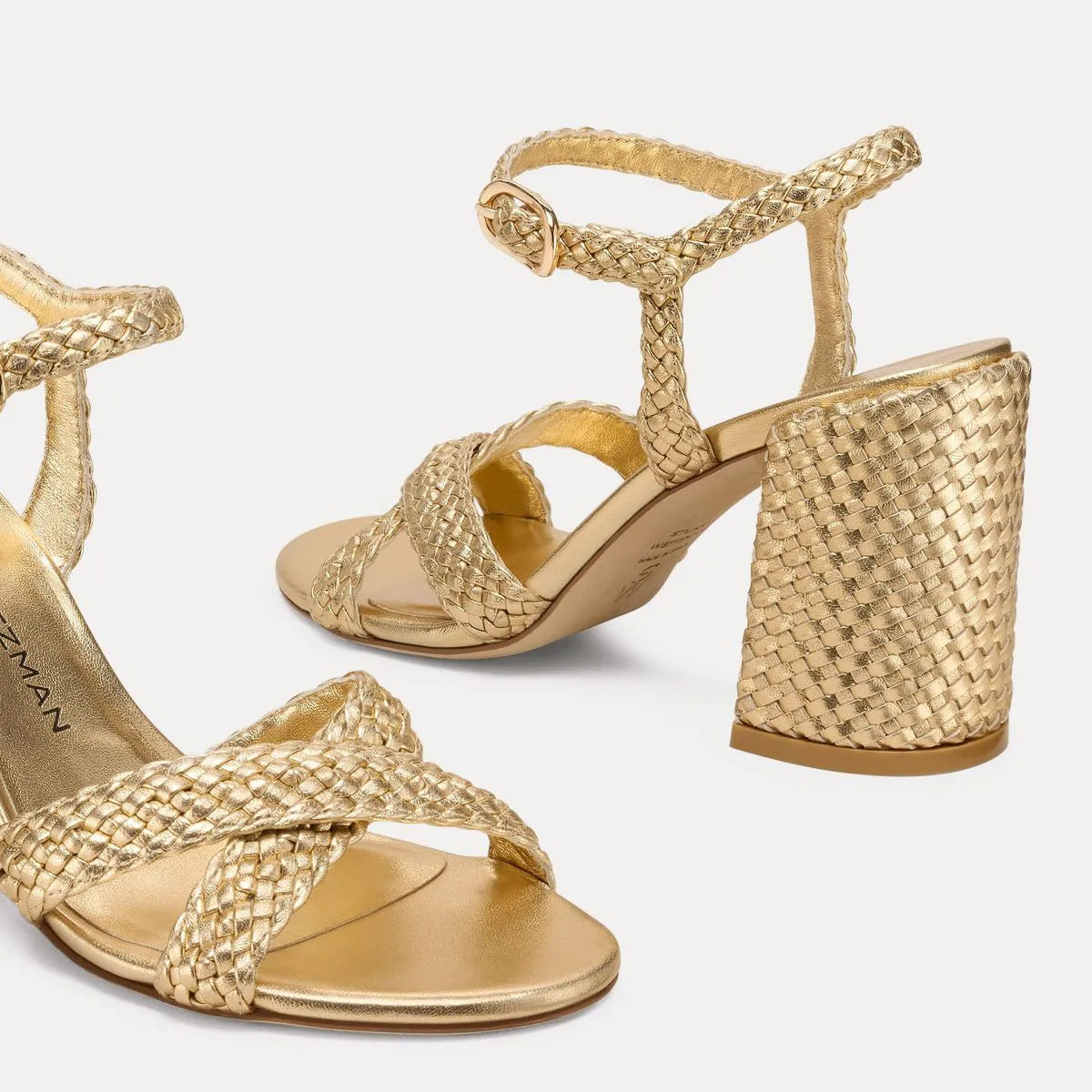 Alyssa Woven Block-Heel Sandal 85 - Golden Woven Leather