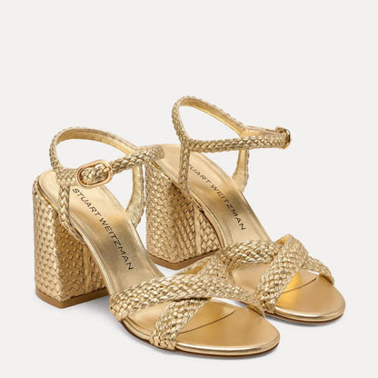 Alyssa Woven Block-Heel Sandal 85 - Golden Woven Leather