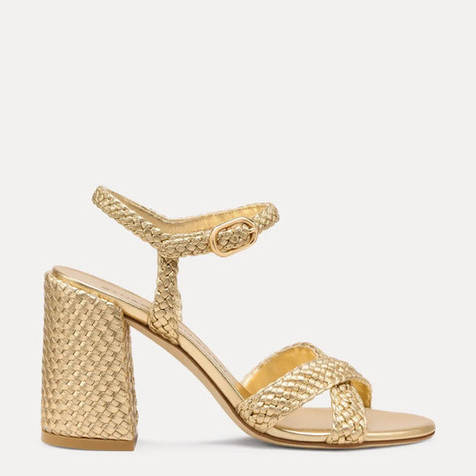 Alyssa Woven Block-Heel Sandal 85 - Golden Woven Leather