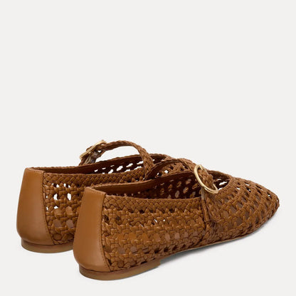 Prim Woven Mary Jane Flat - Boho Tan Woven Leather