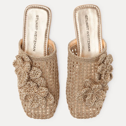 Lotus Flat Mule - Light Gold Crochet & Leather