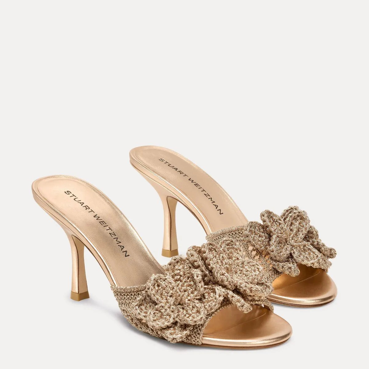 Lotus Woven Slide Sandal 85 - Light Gold Crochet & Leather