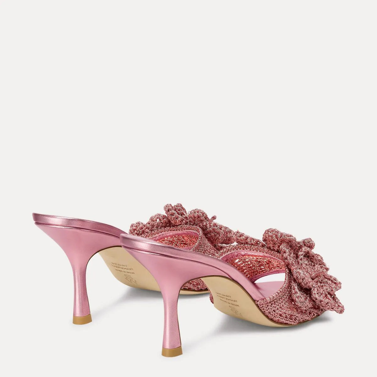 Lotus Woven Slide Sandal 85 - Pink Sand Crochet & Leather