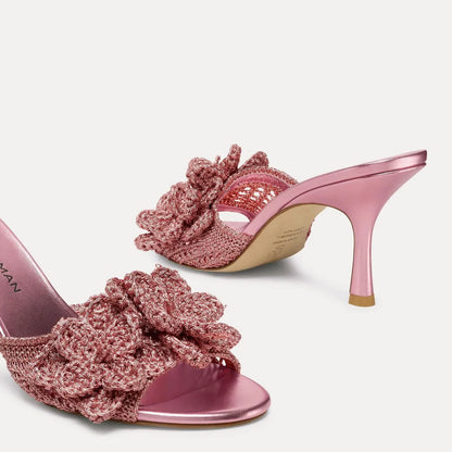Lotus Woven Slide Sandal 85 - Pink Sand Crochet & Leather
