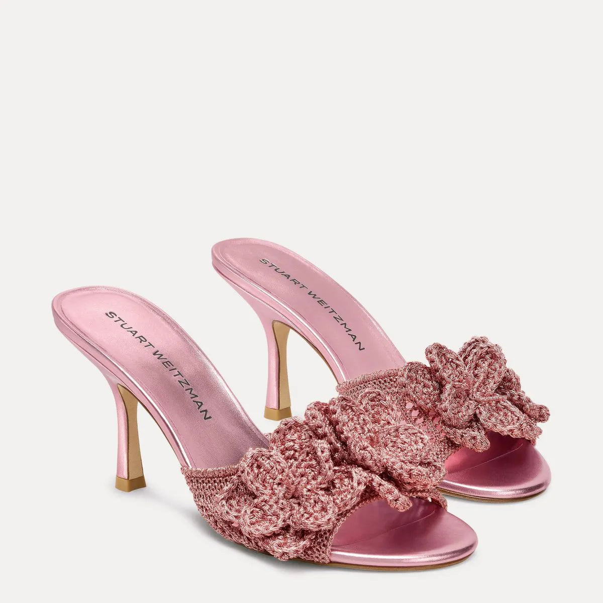 Lotus Woven Slide Sandal 85 - Pink Sand Crochet & Leather