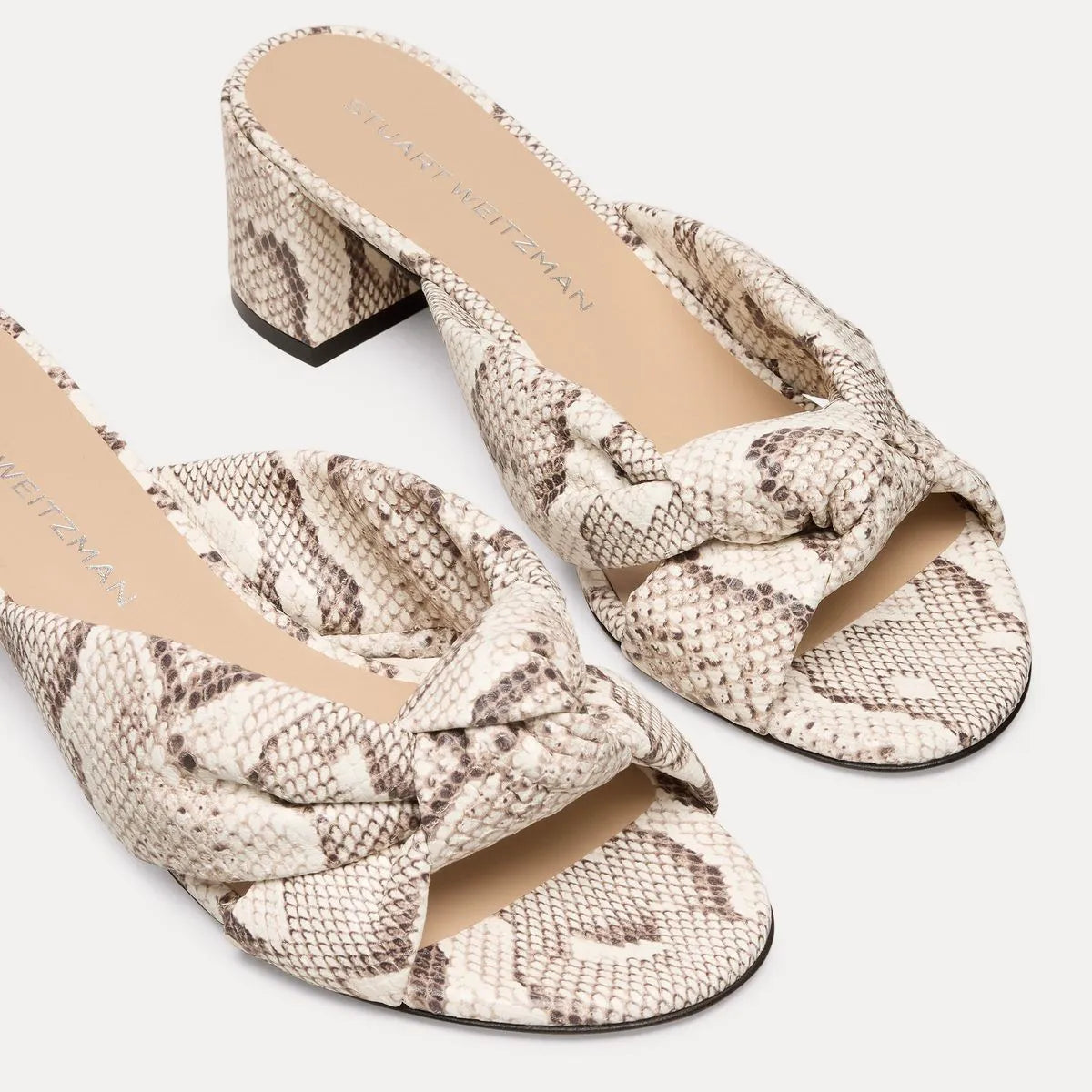 Soplaya Block-Heel Slide Sandal 50 - Cream Snake-Print Leather