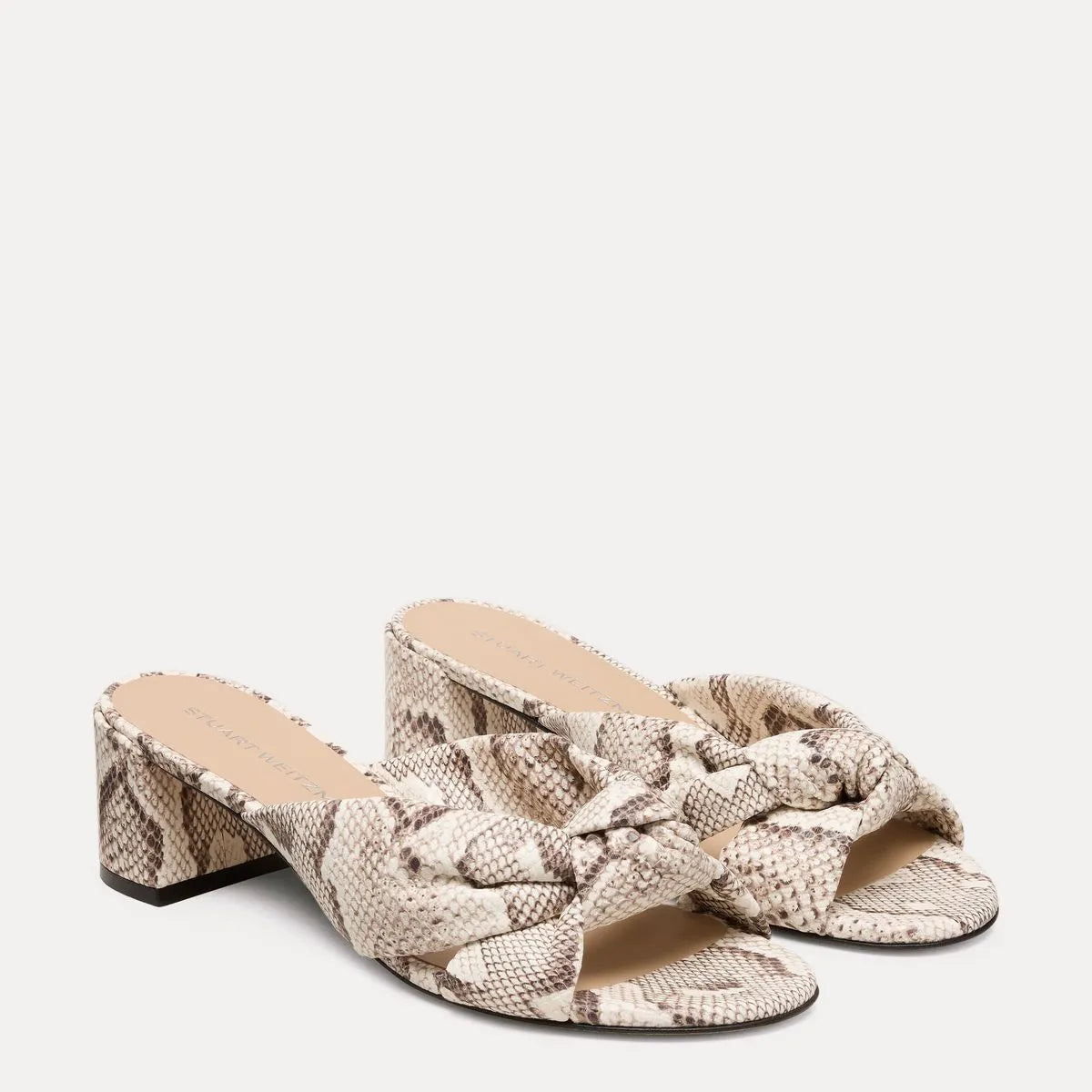 Soplaya Block-Heel Slide Sandal 50 - Cream Snake-Print Leather
