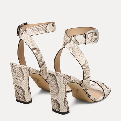 Sai Sandal 85 - Cream Snake-Print Leather