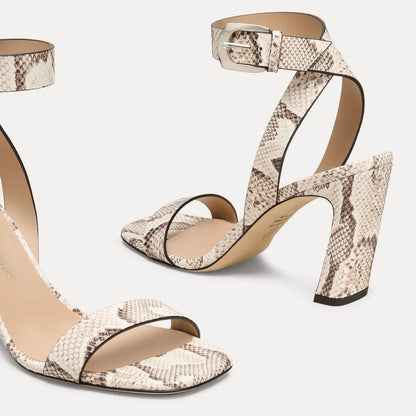 Sai Sandal 85 - Cream Snake-Print Leather