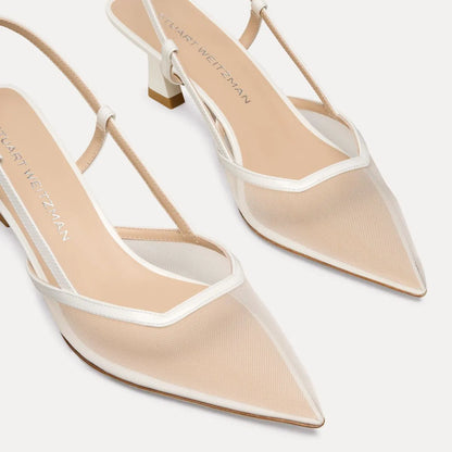 Vinnie Slingback Pump 50 - White Mesh & Leather