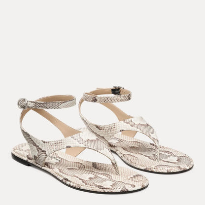 Marley Thong Sandal - Cream Snake-Print Leather