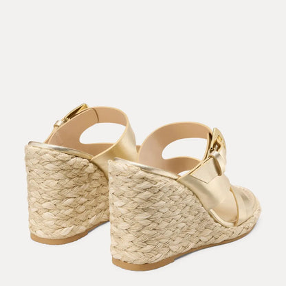 Sai Espadrille Wedge Slide Sandal - Gold Leather & Jute