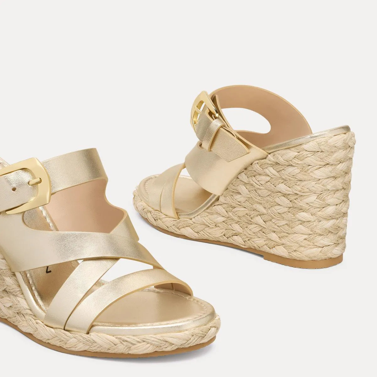 Sai Espadrille Wedge Slide Sandal - Gold Leather & Jute