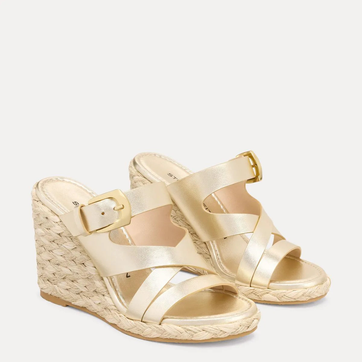 Sai Espadrille Wedge Slide Sandal - Gold Leather & Jute
